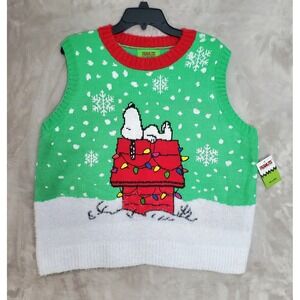 Peanuts Snoopy Christmas Sweater Vest Womens Size XL Ugly Holiday Green NWT